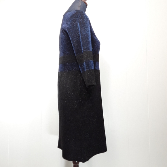 Tory Burch metallic blue / black shimmer striped wool Sheath dress size small - Picture 10 of 14